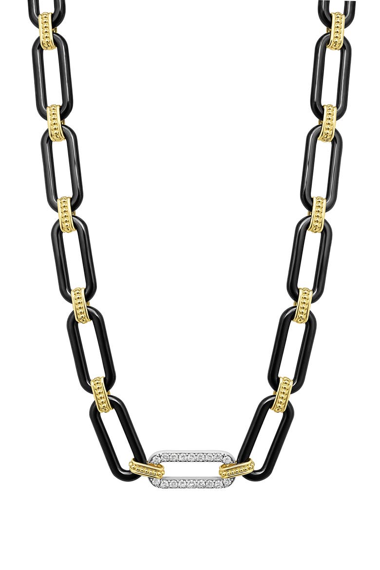 Signature Caviar Black Ceramic Link & Diamond Necklace, Main, color, BLACK