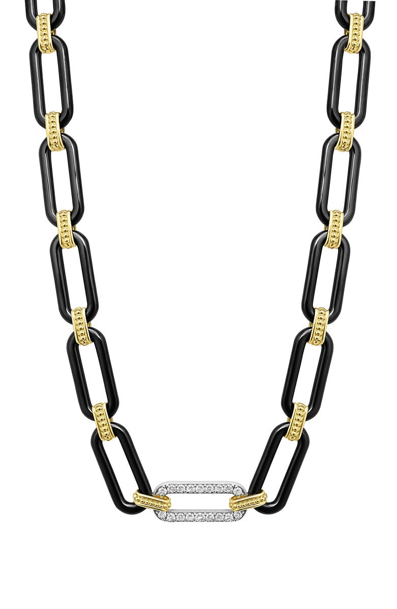 LAGOS Signature Caviar Black Ceramic Link & Diamond Necklace, Main, color, Black