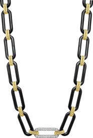 LAGOS Signature Caviar Black Ceramic Link & Diamond Necklace