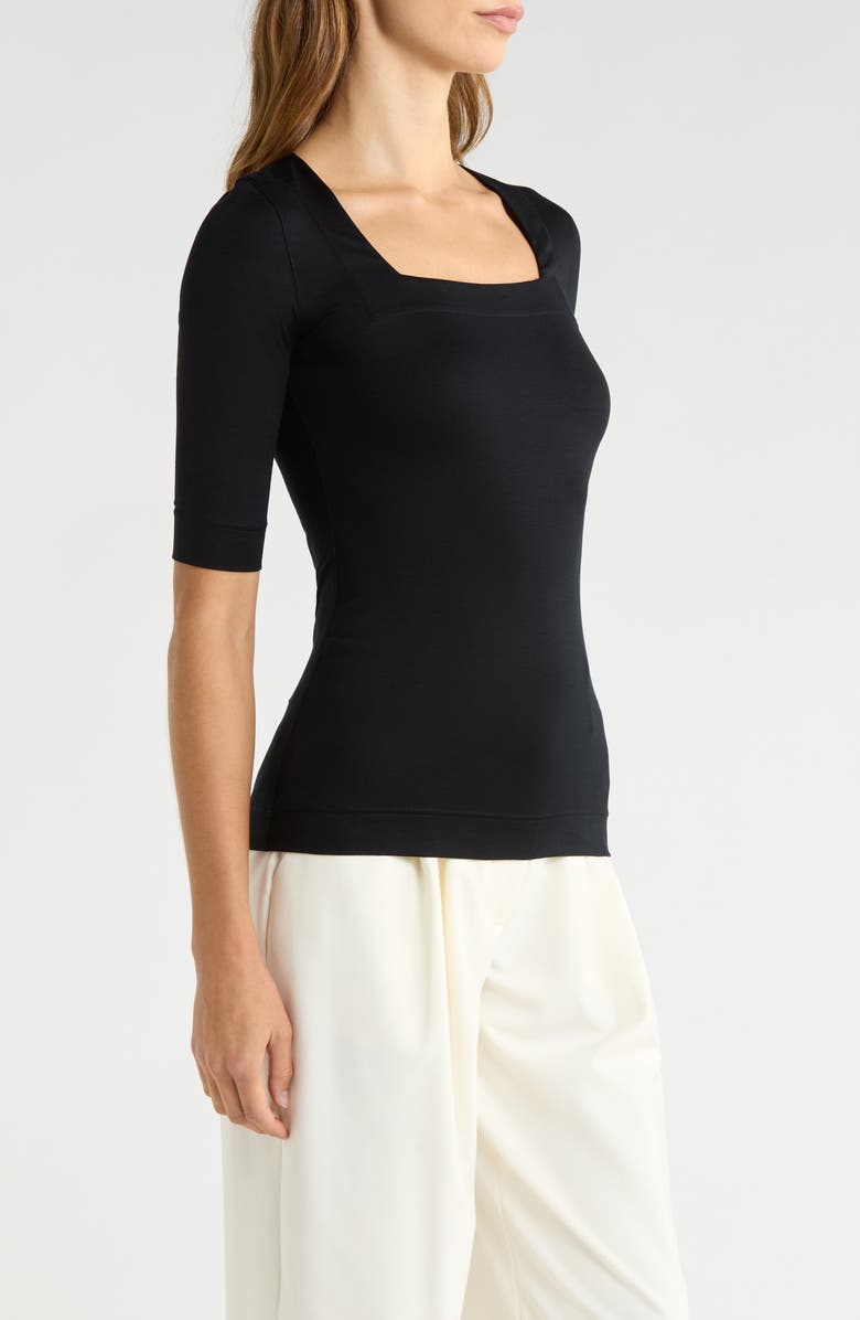 Akris punto Square Neck Jersey T-Shirt, Alternate, color, Black