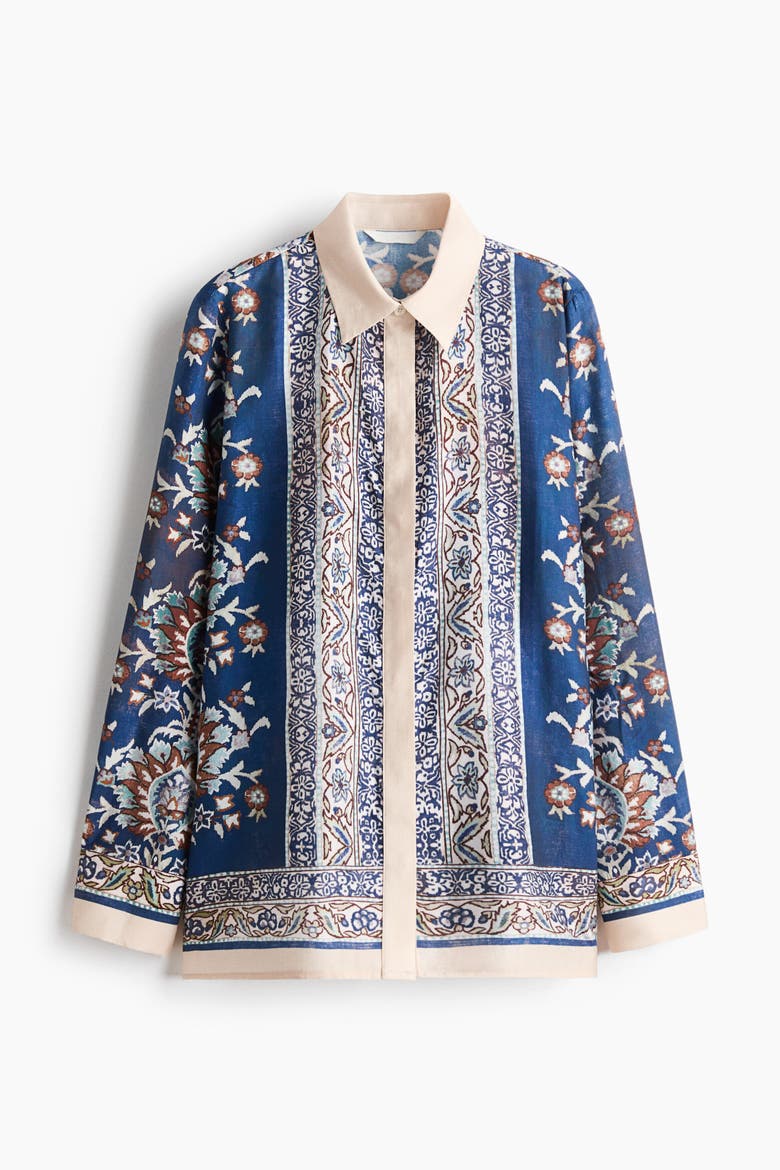 Oversized Viscose-Blend Shirt, Alternate, color, Blue/patterned
