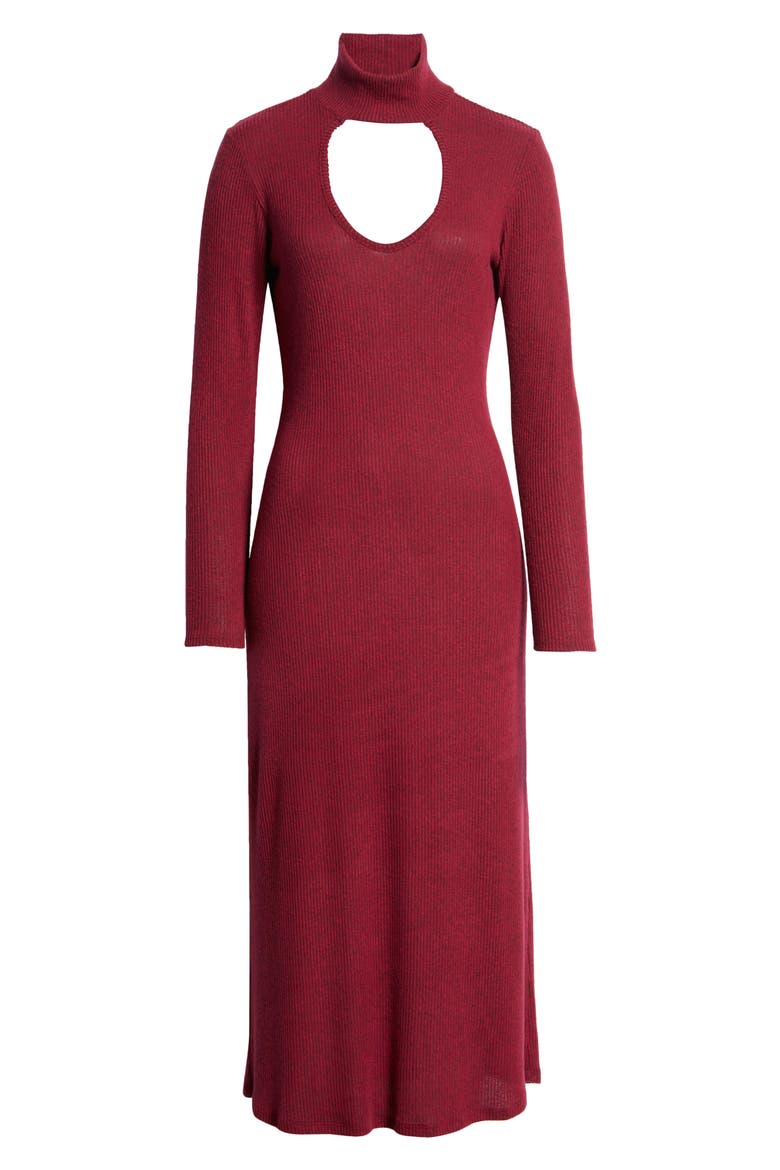 Cutout Long Sleeve Midi Dress, Alternate, color, BURGUNDY