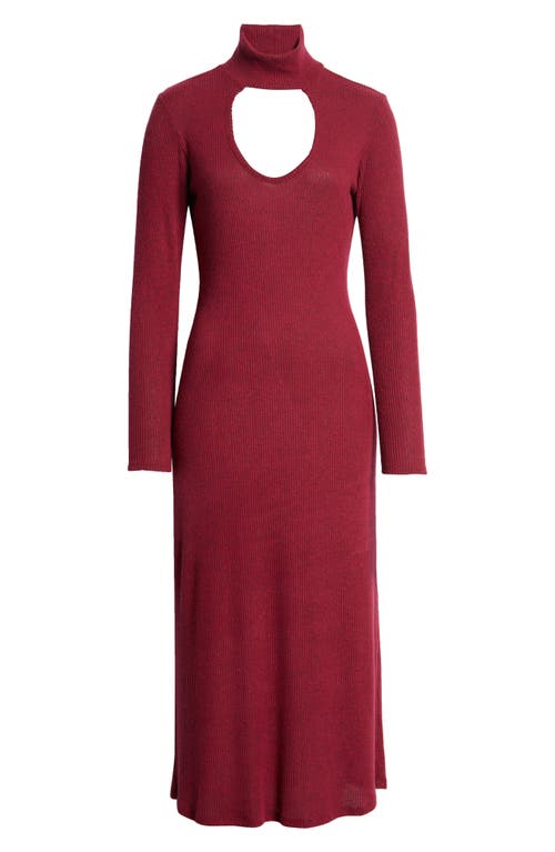 Loveappella Cutout Long Sleeve Midi Dress In Burgundy