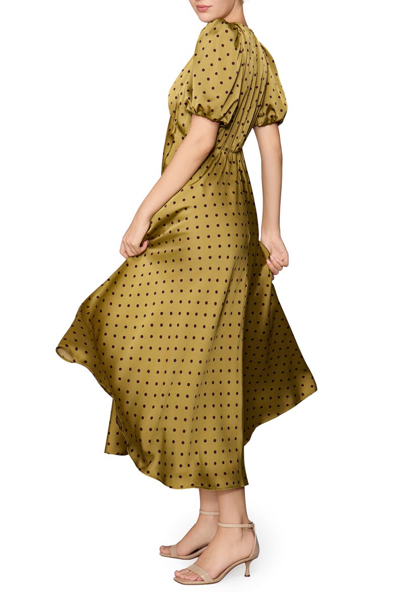 Polka Dot Satin Maxi Dress, Alternate, color, OLIVE/ BROWN