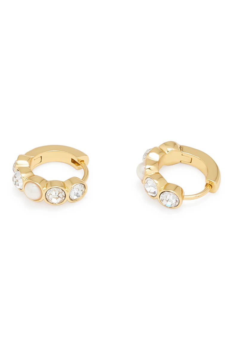 Faux Pearl & Crystal Huggie Earrings, Alternate, color, PEARL