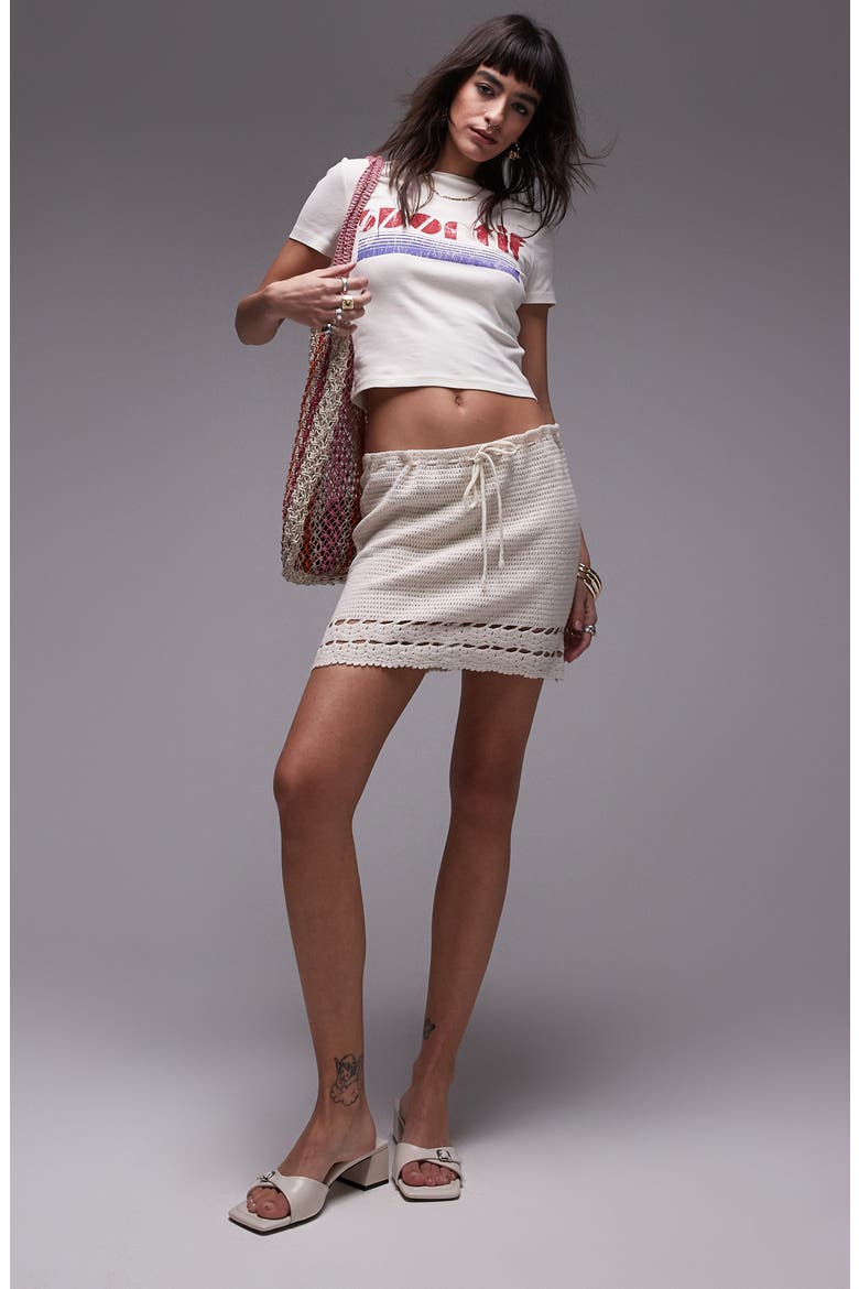 Crochet Woven Cotton Minskirt, Main, color, STONE