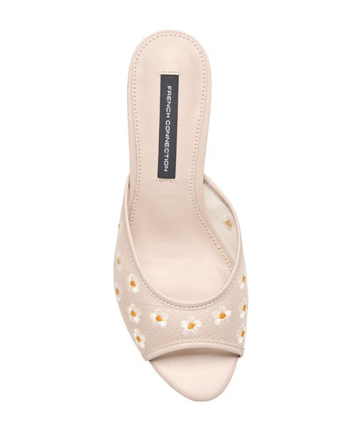 French Connection Nancy Mesh Embroidered Kitten Heel In Nude