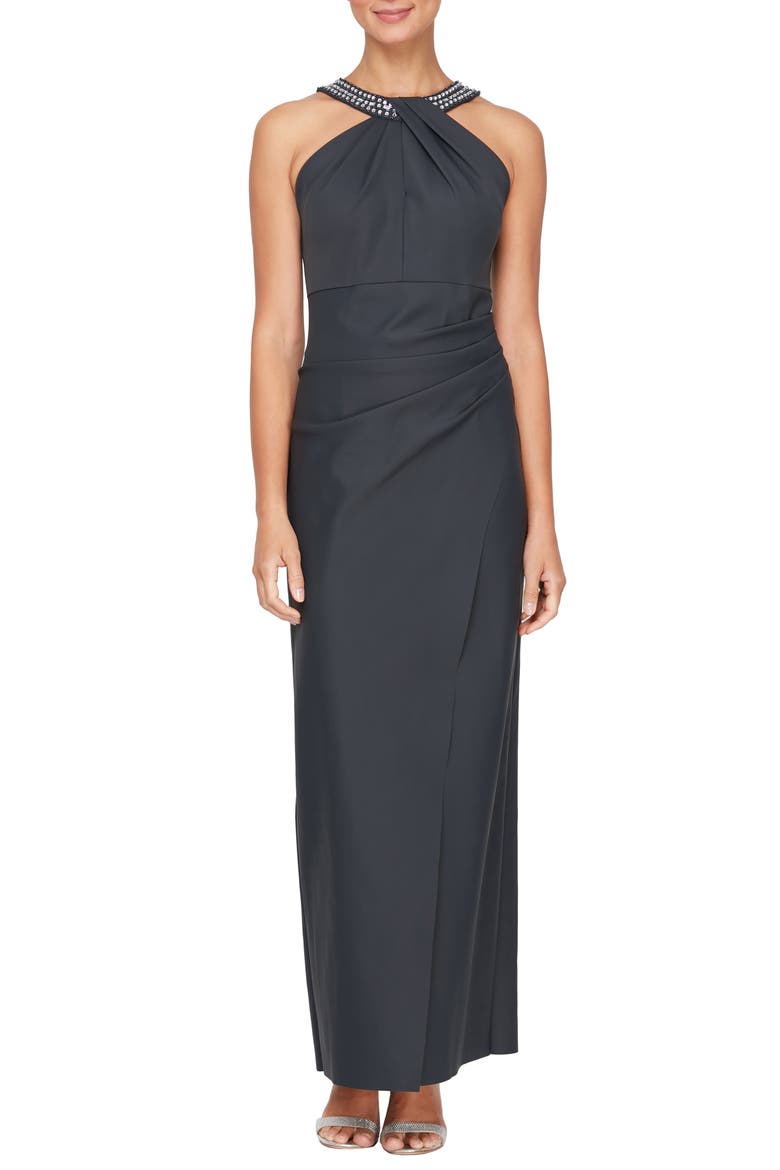 Contour Collection Halter Neck Column Evening Gown, Main, color, CHARCOAL