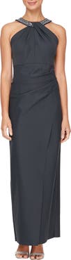 Alex Evenings Contour Collection Halter Neck Column Evening Gown