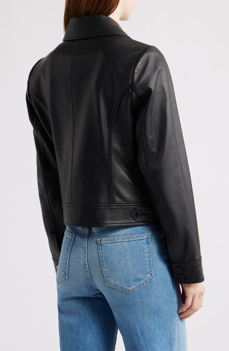 Michael Kors Short Leather Jacket, Alternate, color, Black