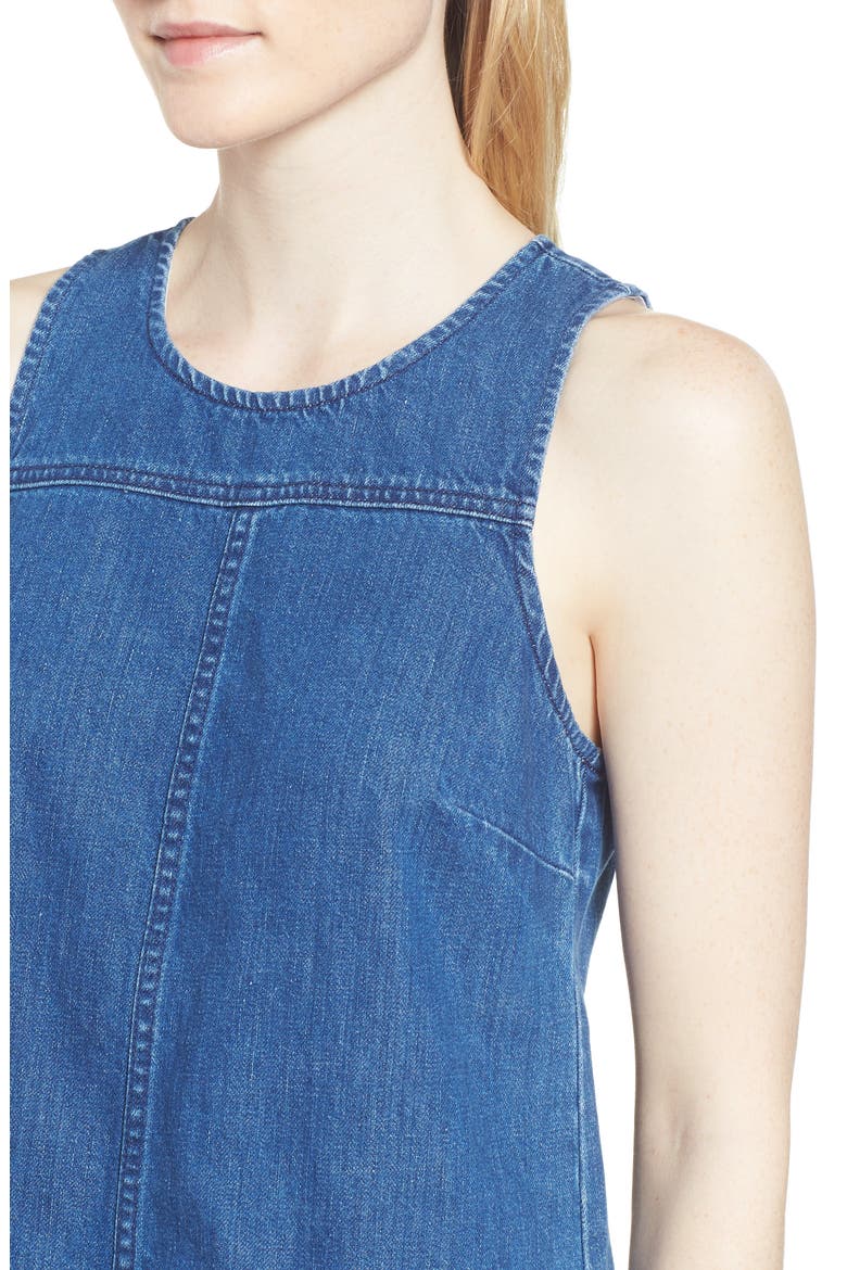 Raw Edge Hem Denim Shift Dress, Alternate, color, YORK WASH
