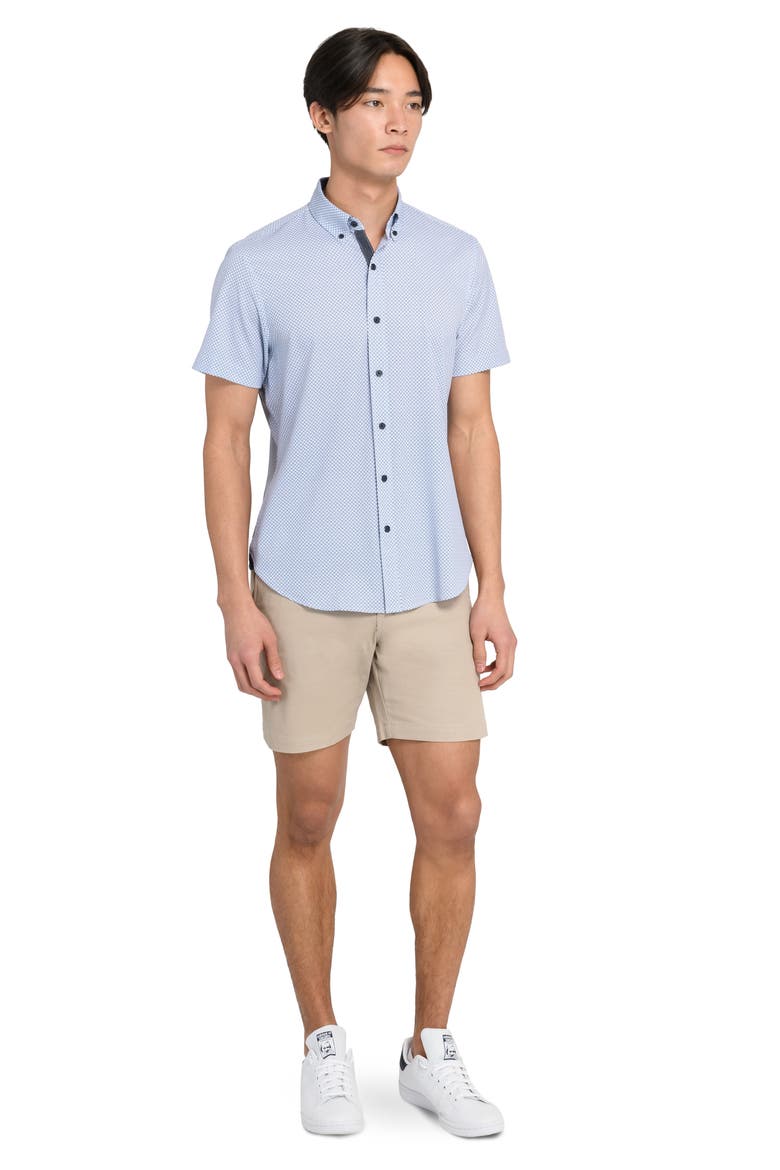 Slim Fit 4-Way Stretch Short Sleeve Button-Up Shirt, Alternate, color, WHITE/ BLUE