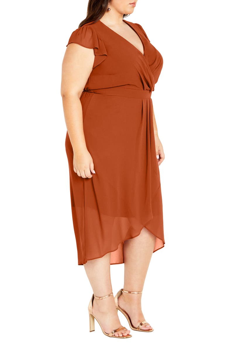 Pleated Flutter Sleeve Midi Dress, Alternate, color, HONEY