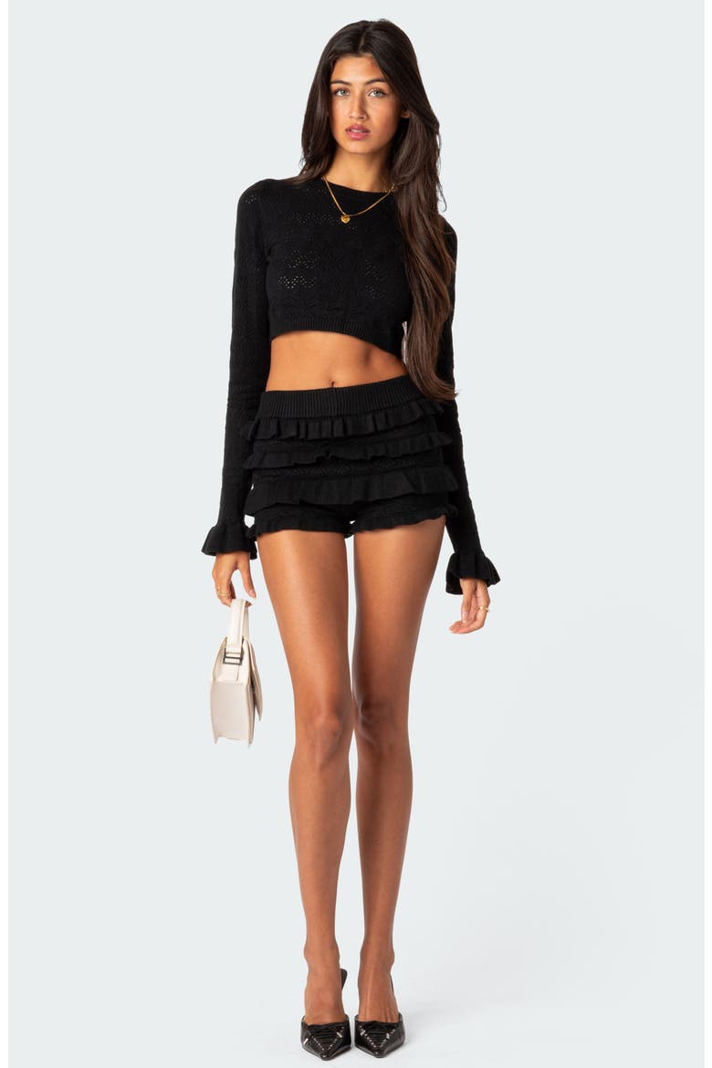 Lindsay Ruffle Knit Shorts, Alternate, color, BLACK