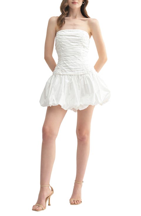 Pleated Strapless Bubble Hem Minidress