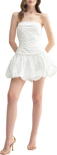 Pleated Strapless Bubble Hem Minidress