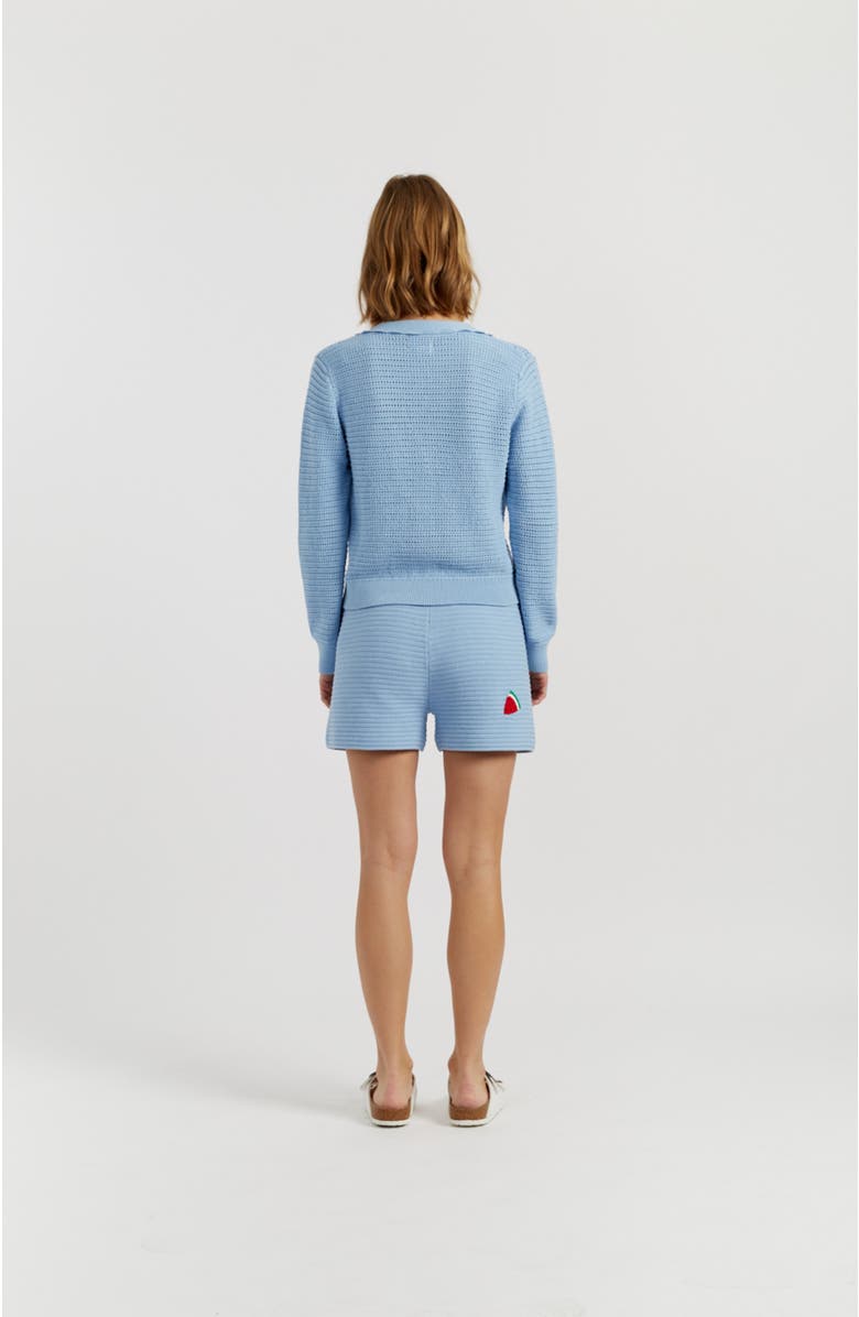 Chinti & Parker Cotton Snoopy Crochet Peekabo Cardigan, Alternate, color, Light Blue