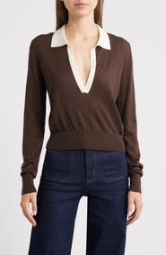 FRAME The Two Tone Cashmere & Silk Blend Polo Sweater