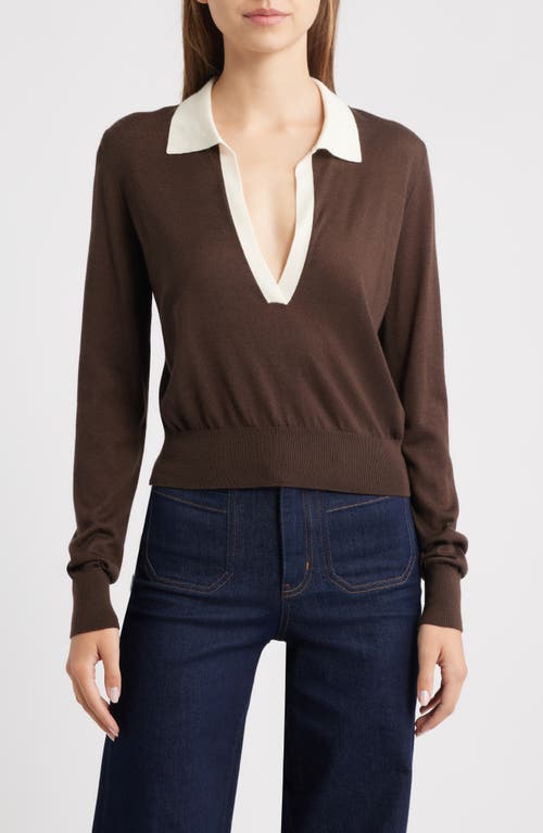 Frame Two-tone Long-sleeved Polo Shirt In Brown