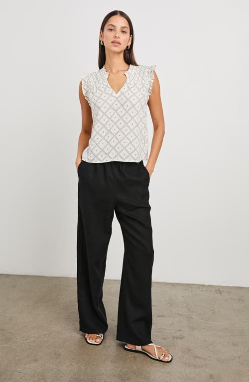 RAILS RAILS ARLENE GEO PRINT LINEN BLEND RUFFLE SHOULDER TOP 
