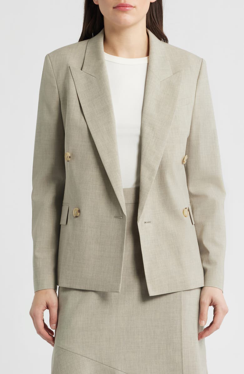 BOSS Jaleto Double Breasted Virgin Wool Blazer, Alternate, color, Pumice