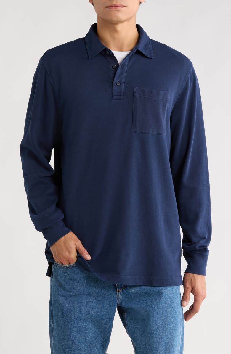 Treasure & Bond Long Sleeve Heavyweight Jersey Polo, Main, color, Navy Still