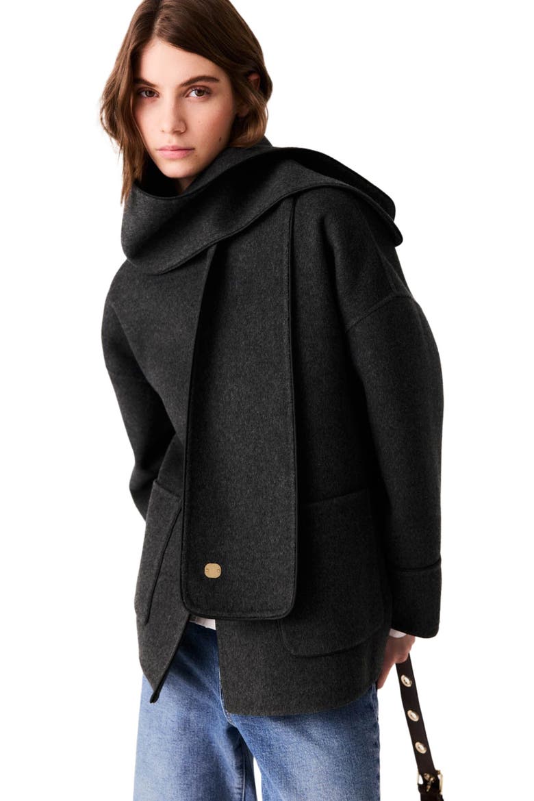 Coat with removable scarf, Alternate, color, Grey