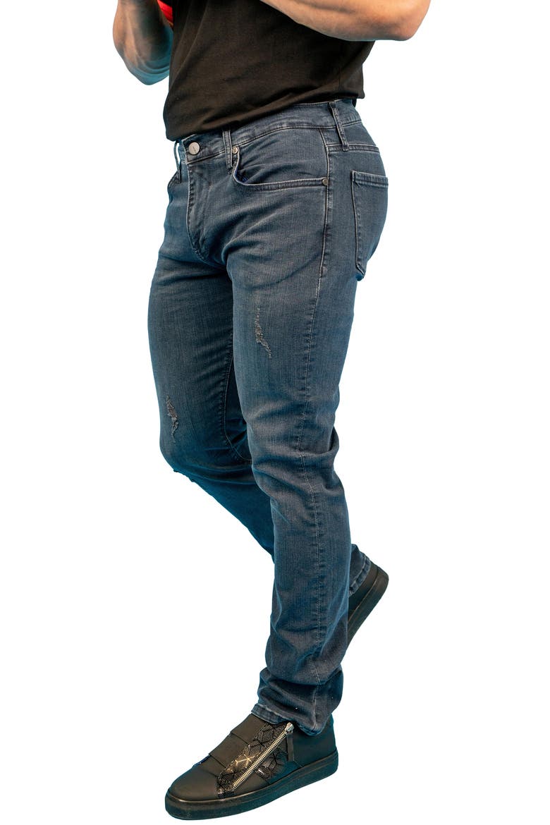Distressed Athletic Fit Stretch Jeans, Alternate, color, BLUE