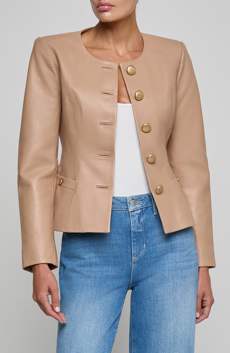 L'AGENCE Mariella Leather Blazer, Main, color, Cappuccino