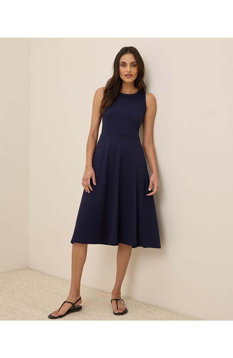 Pact Organic Cotton Fit & Flare Keyhole Back Dress, Alternate, color, Eclipse