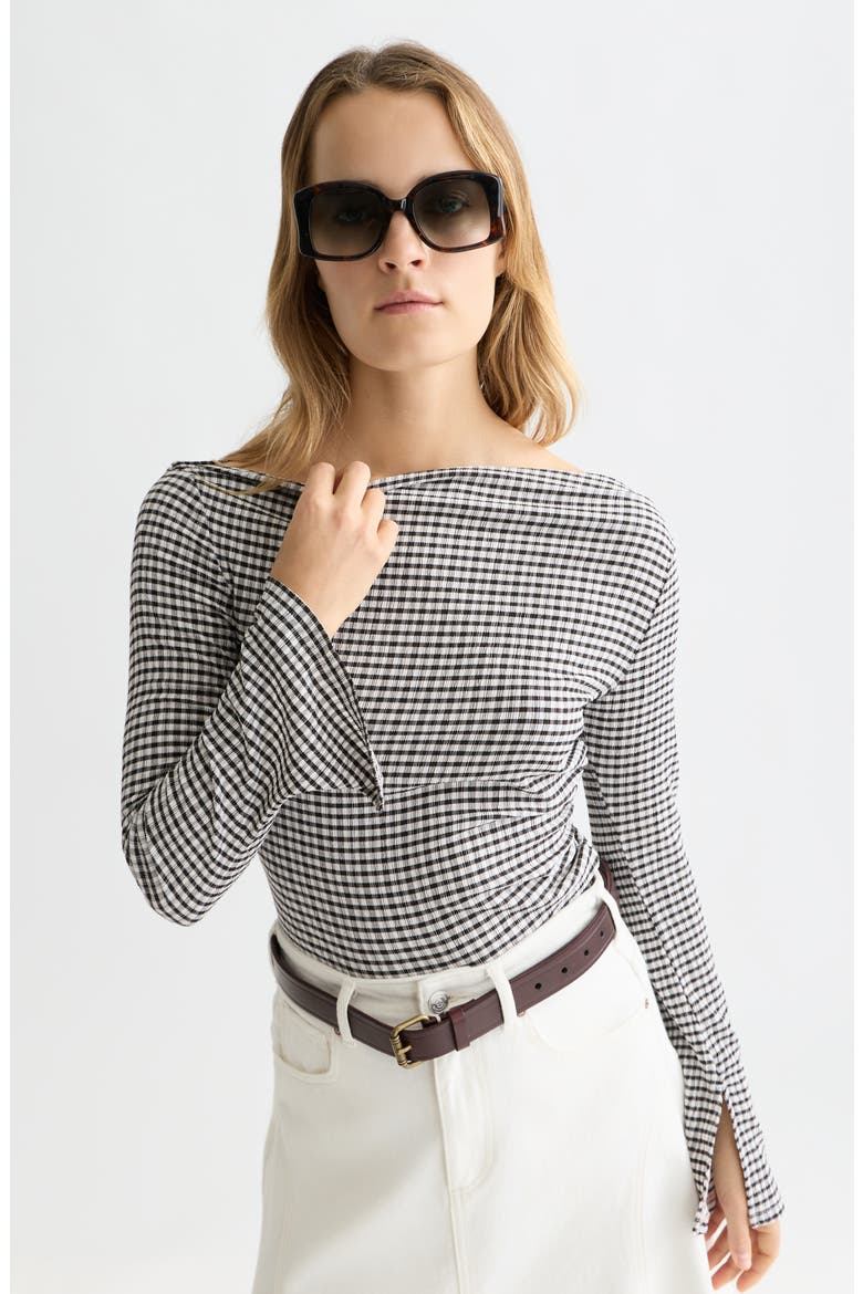 Gingham Seersucker Top, Alternate, color, METEORITE