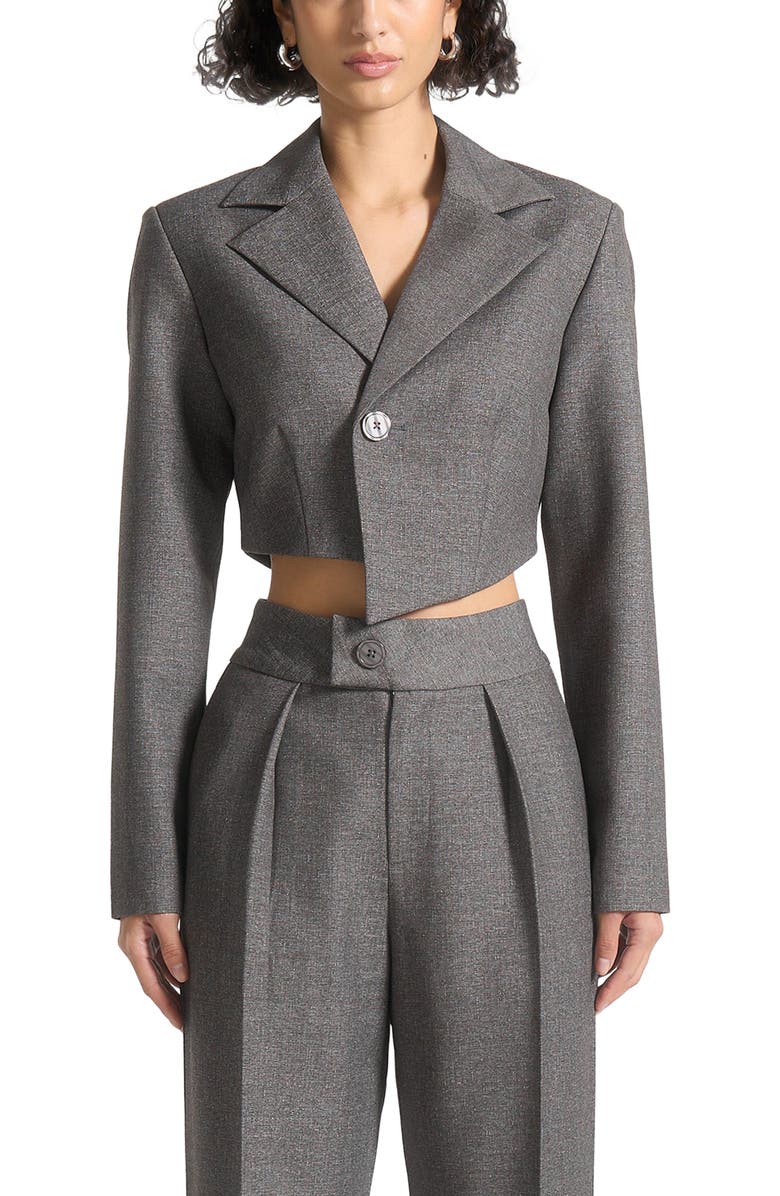 Manière De Voir Dina Asymmetric Tailored Cropped Blazer, Alternate, color, Grey Marl