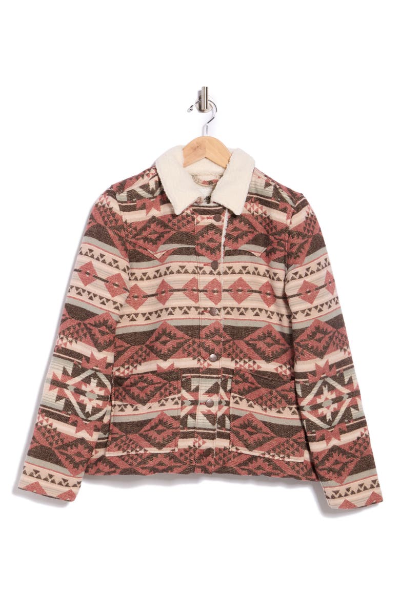 Wrangler Faux Shearling Woven Western Jacket, Alternate, color, Burgundy Multi