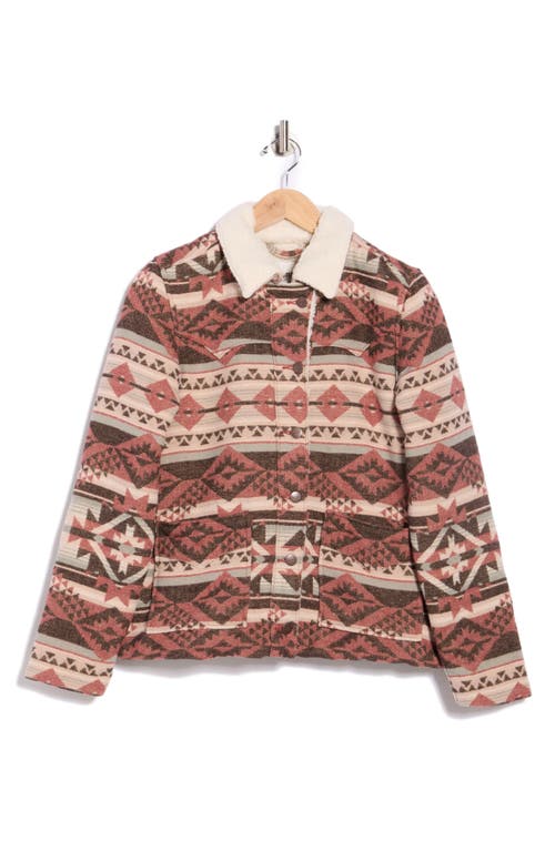 Wrangler Faux Shearling Woven Western Jacket In Brown