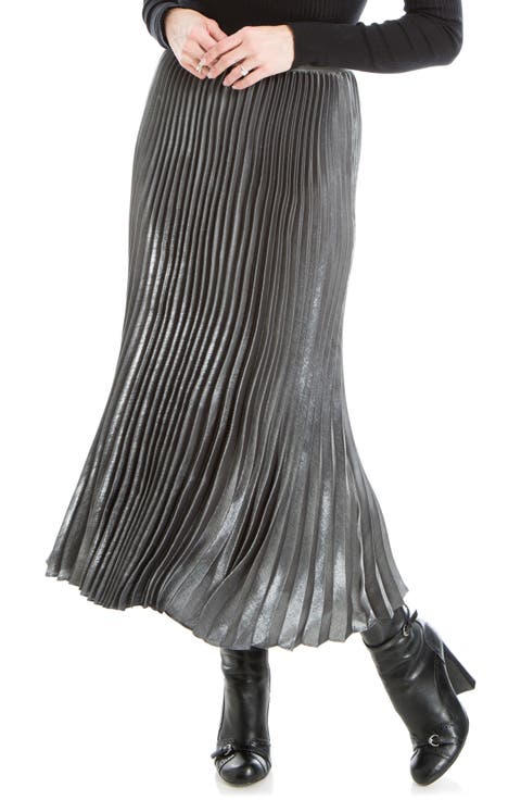 Pleated Metallic Midi Skirt