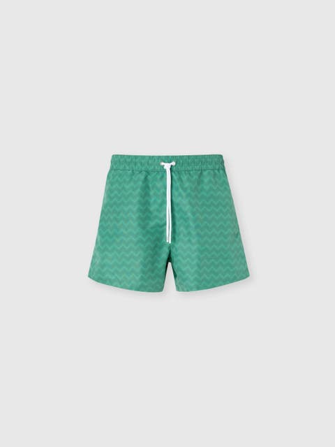 Mid-length Swim Shorts With Tone-on-tone Zigzag Print
