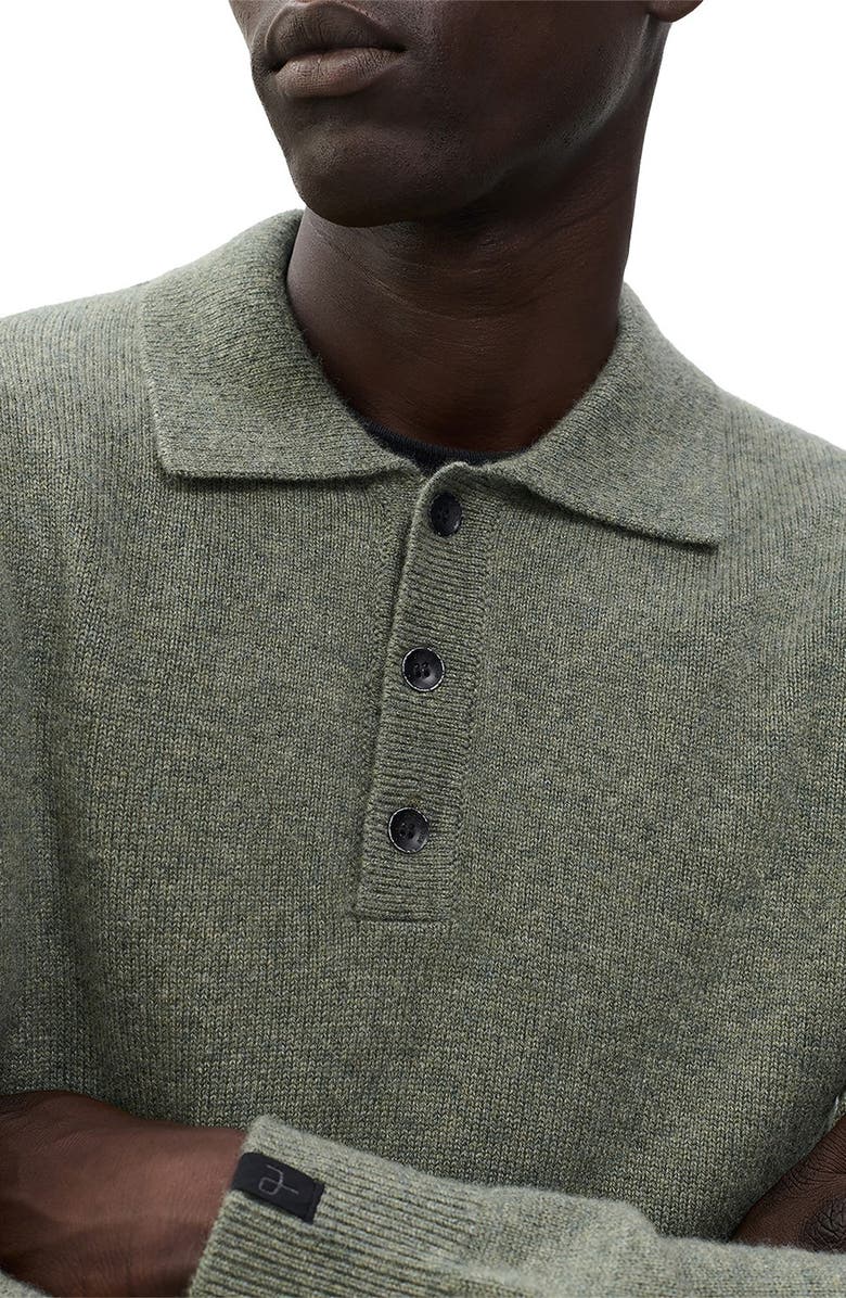 rag & bone Declan Cashmere Polo Sweater, Alternate, color, Army
