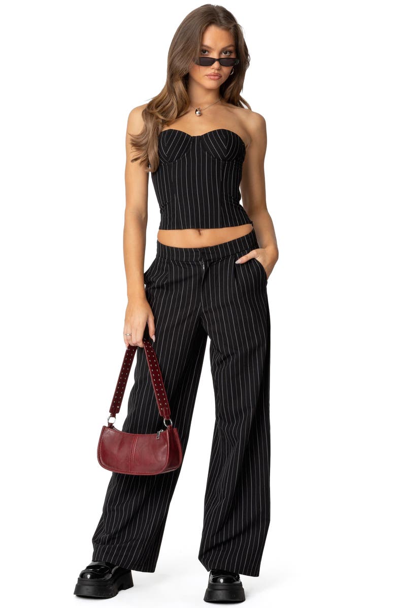 EDIKTED Aliza Strapless Pinstripe Corset Top, Alternate, color, Black-And-White