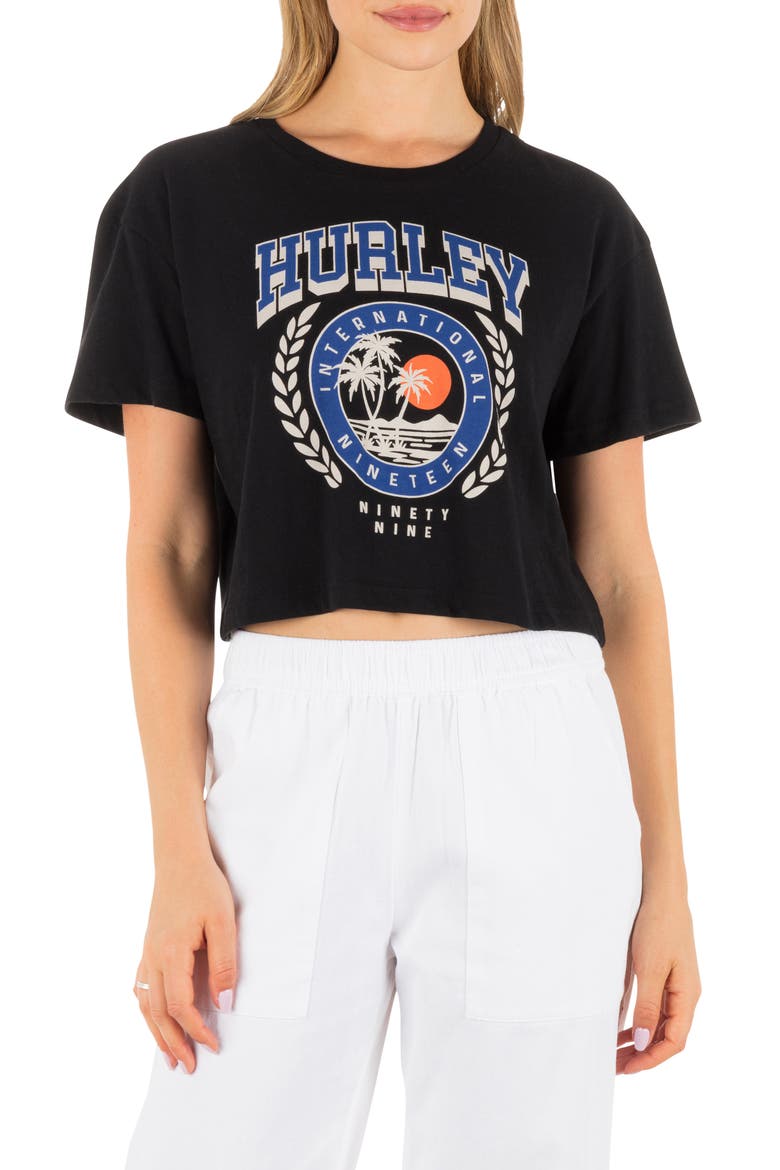 Academy Graphic Boxy Crop T-Shirt, Main, color, BLACK