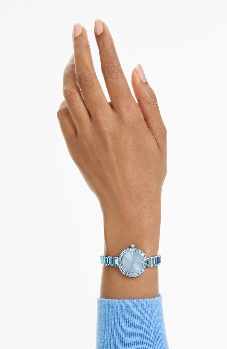 Swarovski Matrix Blue Baguette Crystal Bracelet Watch, 25mm, Alternate, color, Blue