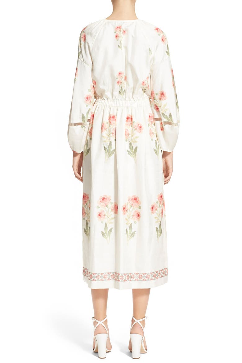 'Penny' Rose Print Raw Silk Midi Dress, Alternate, color, ROSE PRINT