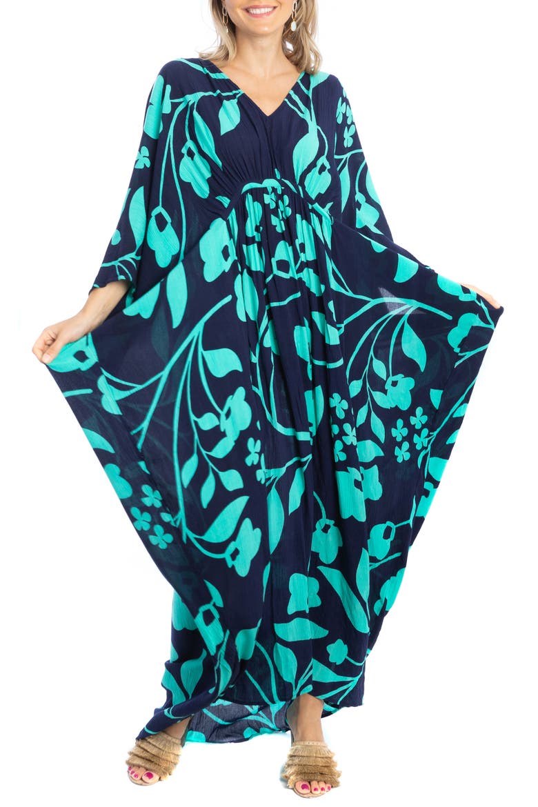 Floral Motif Maxi Kaftan, Main, color, NAVY