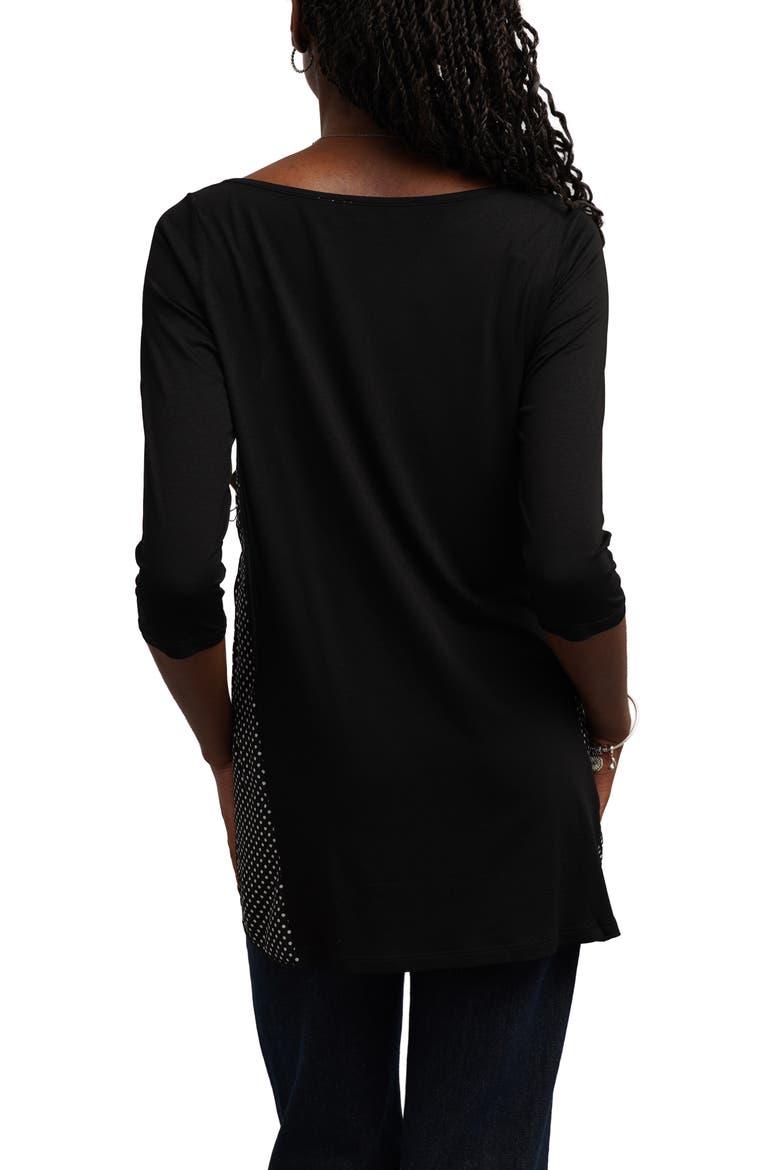 Mixed Media Bateau Neck Top, Alternate, color, BLACK/ DOTS