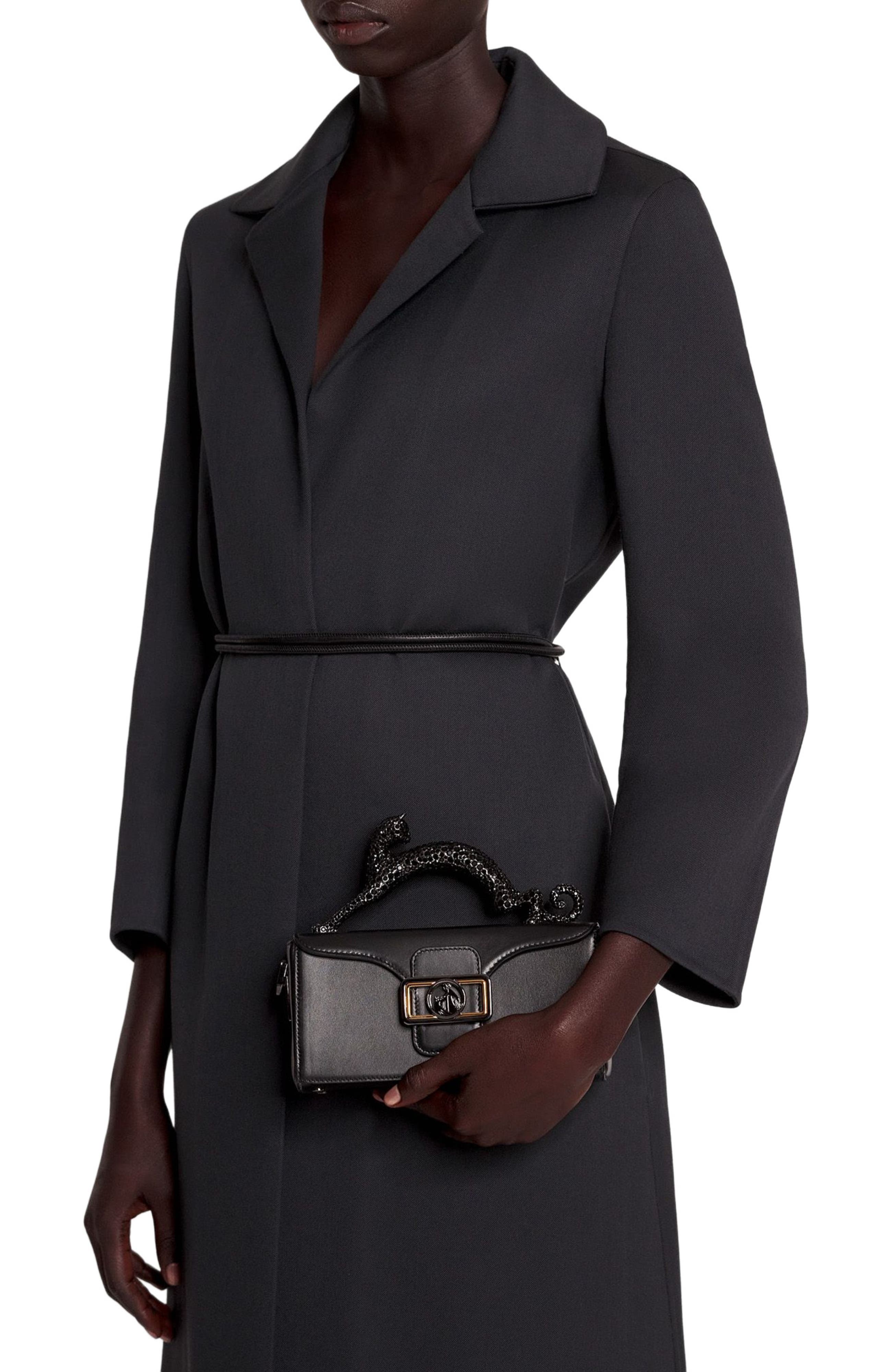 Lanvin Nano Pencil Cat Leather Bag, Alternate, color, Black