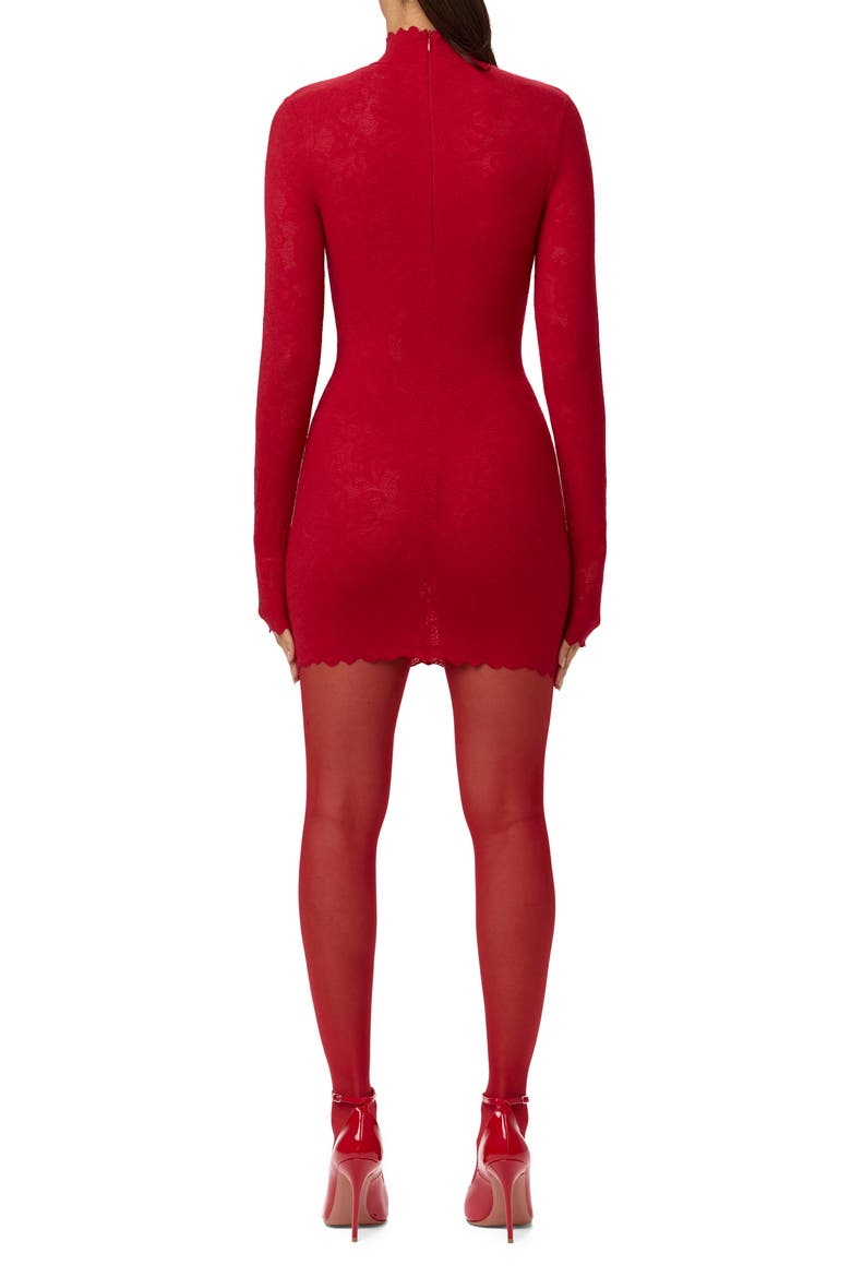 Scalloped Long Sleeve Lace Minidress, Alternate, color, RUBY RED