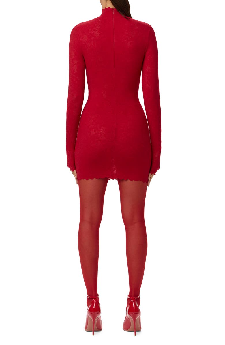 Naked Wardrobe Scalloped Long Sleeve Lace Minidress, Alternate, color, Ruby Red