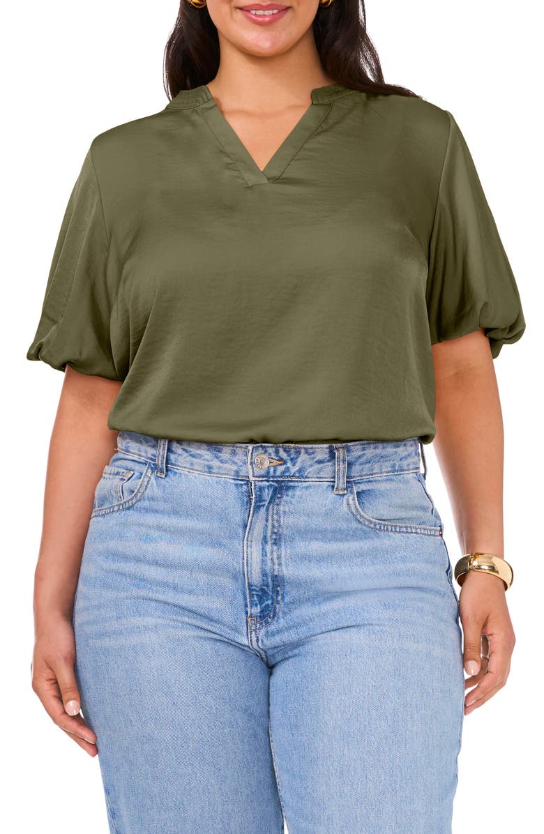 Vince Camuto Puff Sleeve Split Neck Top, Main, color,