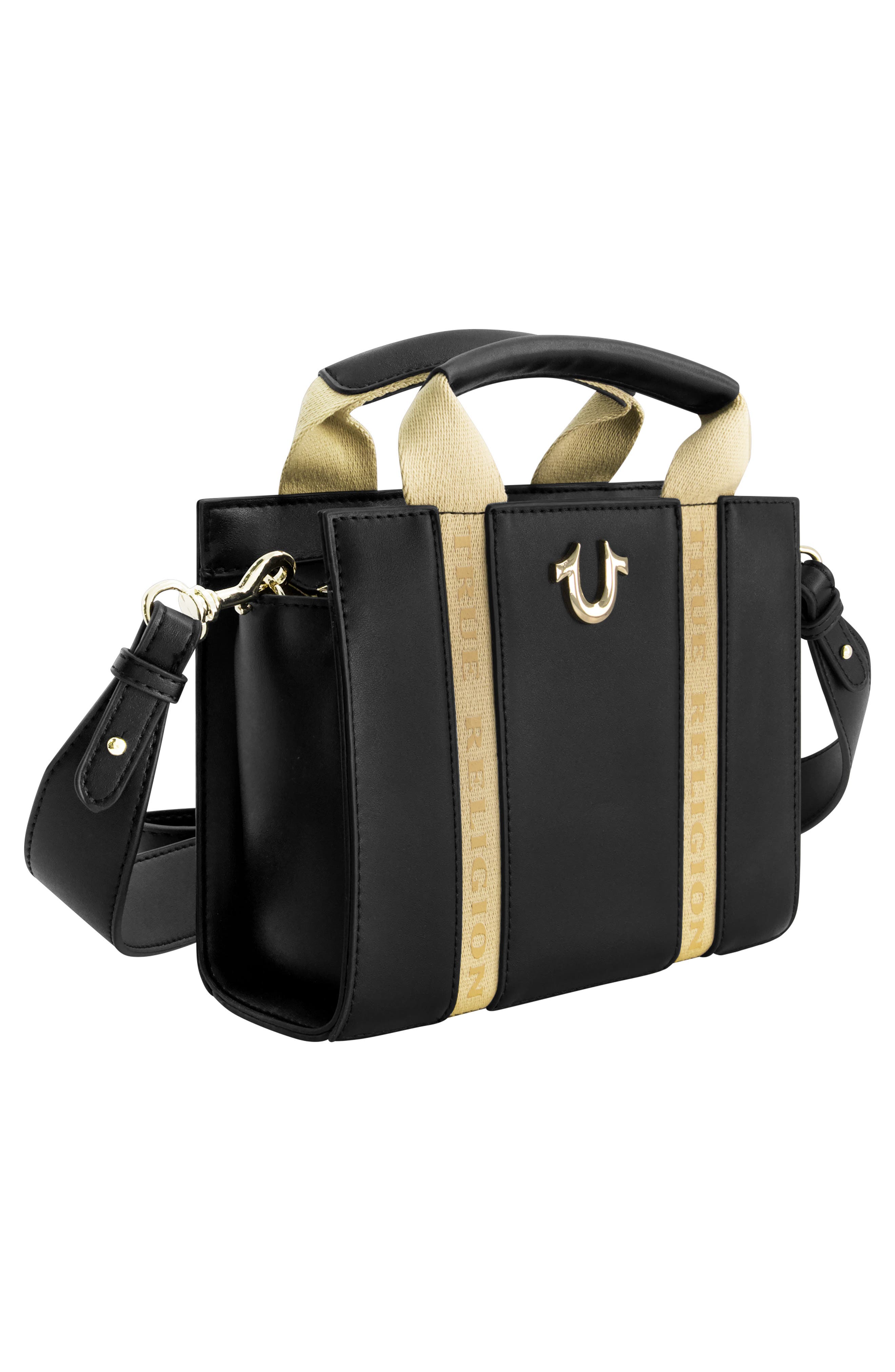 Licensed Faux Leather Mini Tote Bag with Branded Straps, Alternate, color, BLACK