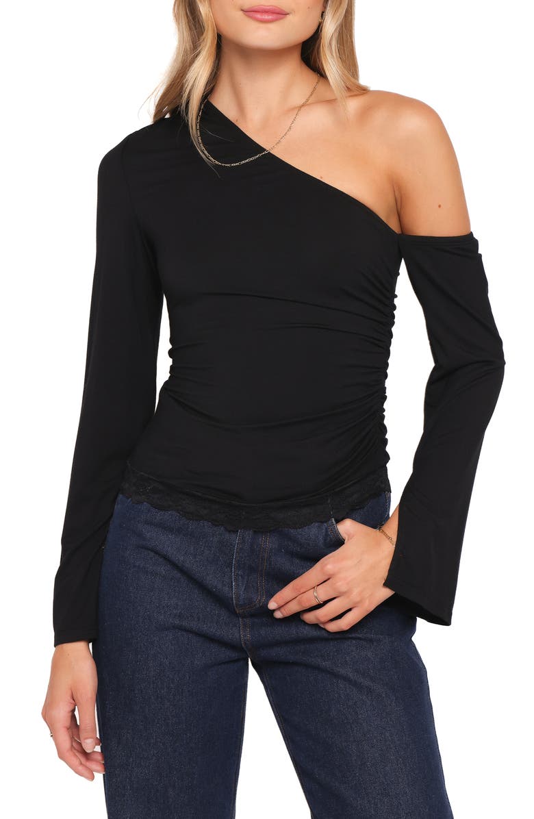 Petal & Pup Faeryn Ruched One-Shoulder Top, Main, color, Black