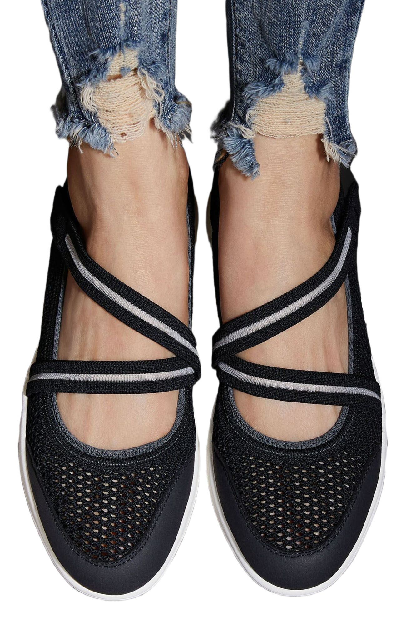 VIVAIA Round-Toe Mesh Mary-Jane Sneaker Flats, Alternate, color, Black